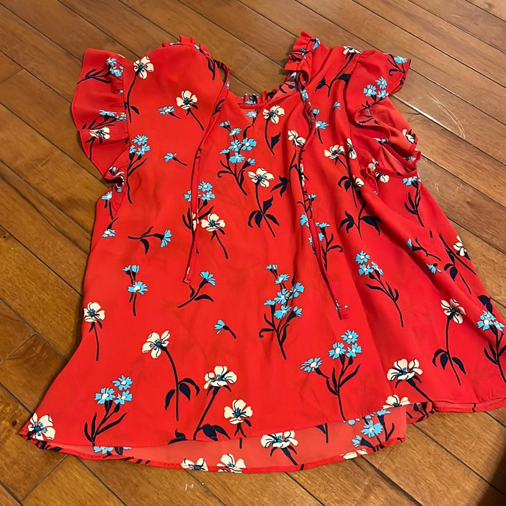 Zara short sleeve red floral blouse size xs